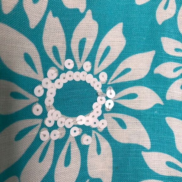 Bob Mackie NWT Wms Wearable Art Linen Blend Floral Turquoise Top Size XL Sequins - Picture 11 of 12